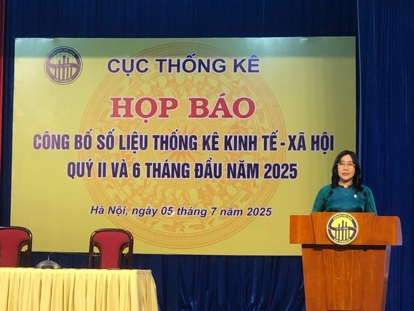 Bà Nguyễn Thị Hương, Cục trưởng Cục Thống kê cho biết trong nửa đầu năm, tình hình thế giới tiếp tục diễn biến phức tạp, khó lường và dự đoán, đặc biệt là chính sách của Hoa Kỳ cũng như phản ứng của các nước. (Ảnh: Vietnam+) z6773194791473-96fc7b0e15407f763.jpg