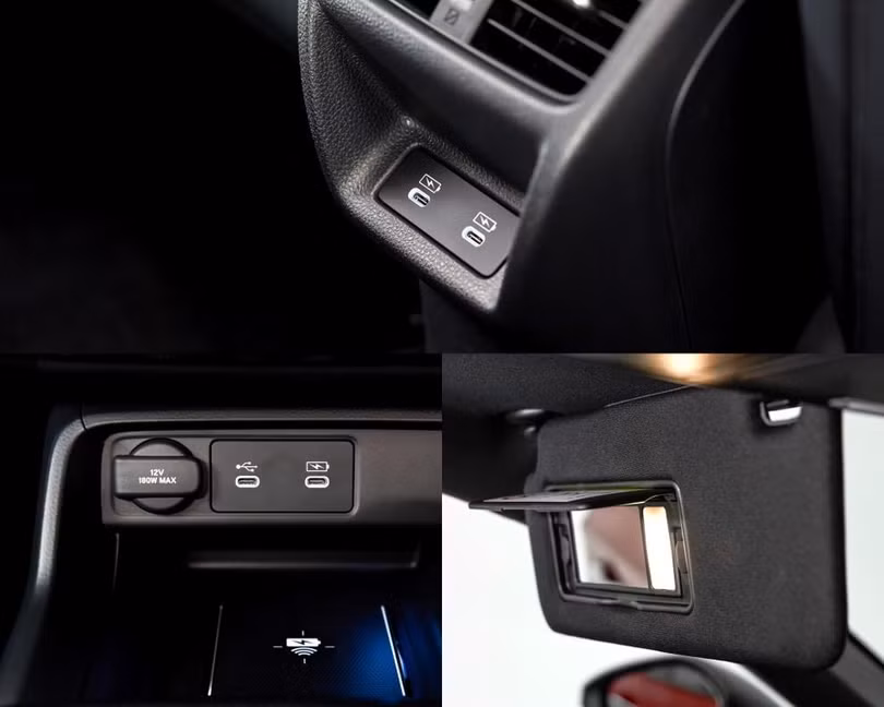 Các chi tiết được cải tiến hoặc bổ sung khác bao gồm hệ thống cổng USB Type-A ở hàng ghế trước được chuyển sang loại USB Type-C, gương trang điểm tích hợp trên tấm che nắng được bổ sung đèn chiếu sáng và hàng ghế sau có thêm hai cổng sạc USB Type-C (Ảnh: Honda).