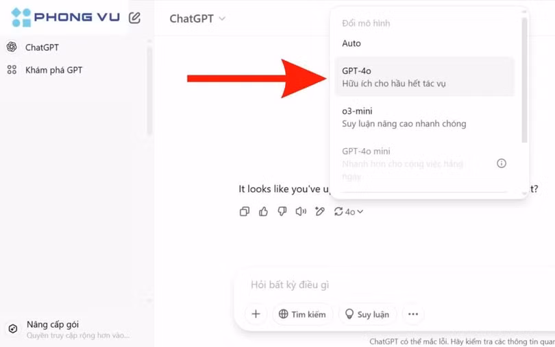 Chọn mô hình ChatGPT 4o