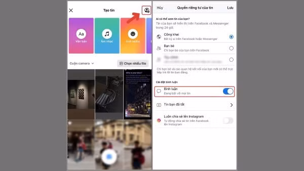 Gạt thanh trượt bên cạnh mục Bình luận để bật tính năng này