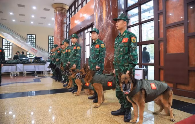 Lực lượng huấn luyện viên và các chó nghiệp vụ tham gia cứu trợ nhân đạo tại Thổ Nhĩ Kỳ hồi năm 2023. Ảnh: Văn Hiếu