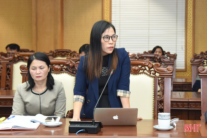 Phó Tổng Biên tập Báo Hà Tĩnh Lê Thị Thủy phát biểu tại buổi họp báo. bqbht_br_dsc-8110.jpg
