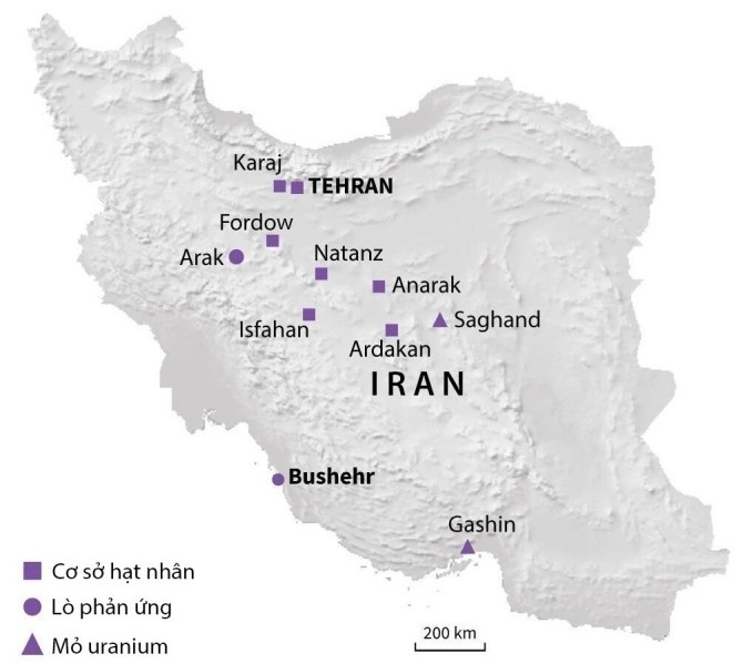 Vị trí các cơ sở hạt nhân của Iran. Đồ họa: AFP Vị trí các cơ sở hạt nhân của Iran. Đồ họa: AFP