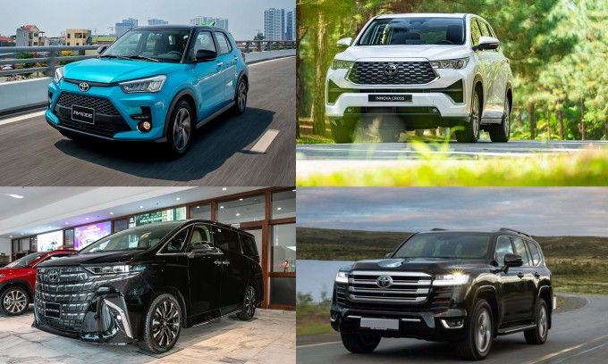 Từ trái qua phải, Raize, Innova Cross, Alphard và Land Cruiser. Ảnh: TMV, Minh Quân Từ trái qua phải, Raize, Innova Cross, Alphard và Land Cruiser. Ảnh: TMV, Minh Quân