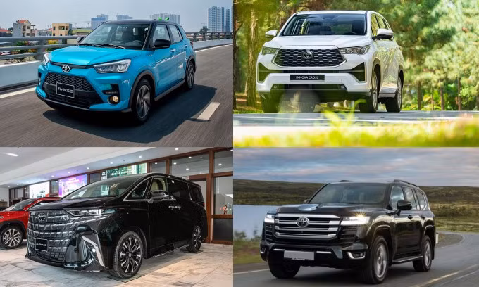 Từ trái qua phải, Raize, Innova Cross, Alphard và Land Cruiser. Ảnh: TMV, Minh Quân