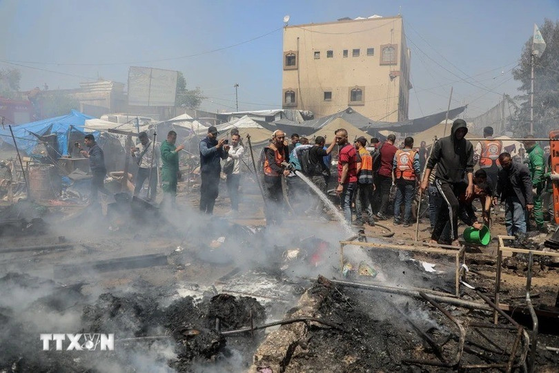 Cảnh đổ nát sau cuộc không kích của Israel tại Gaza. (Ảnh: THX/TTXVN) ttxvn-gazajpg.jpg