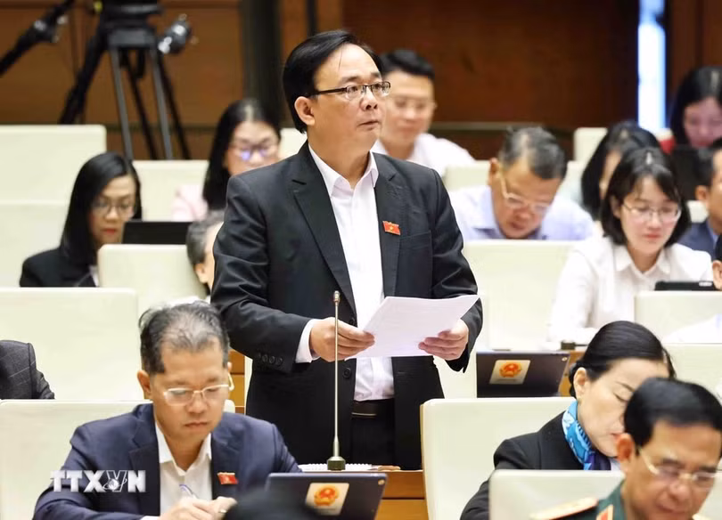 Đại biểu Quốc hội tỉnh Lạng Sơn Triệu Quang Huy phát biểu. (Ảnh: Minh Đức/TTXVN)