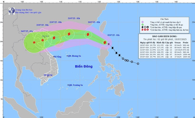 Vị trí và đường đi dự báo của bão. (Nguồn: Trung tâm Dự báo Khí tượng Thủy văn Quốc gia) bao-wipha.jpg