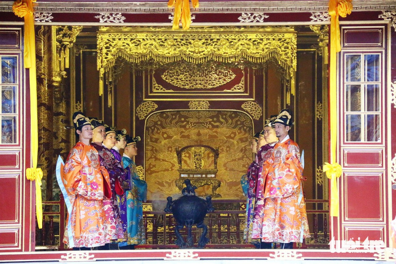 Ngai vàng bên trong điện Thái Hòa - nơi các vua triều Nguyễn ngự ở vị trí chí tôn, điều hành đất nước - Ảnh: NHẬT LINH Ngai vàng bên trong điện Thái Hòa - nơi các vua triều Nguyễn ngự ở vị trí chí tôn, điều hành đất nước - Ảnh: NHẬT LINH