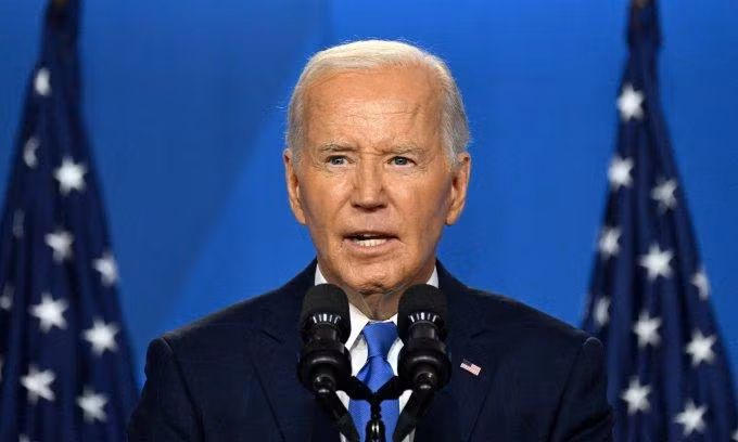 Tổng thống Biden họp báo sau hội nghị thượng đỉnh NATO ở thủ đô Washington hôm 11/7. Ảnh: AFP