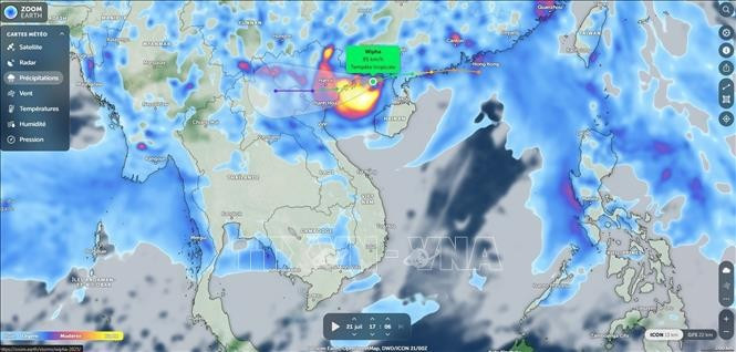 Đường đi của bão số 3 nhìn từ vệ tinh. Ảnh: TTXVN phát Đường đi của bão số 3 nhìn từ vệ tinh. Ảnh: TTXVN phát