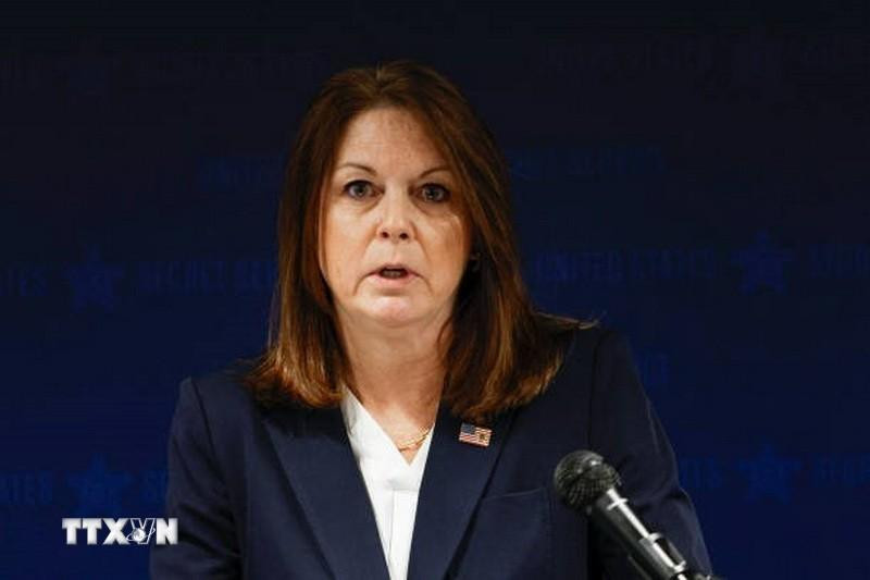 Giám đốc Cơ quan Mật vụ Mỹ Kimberly Cheatle phát biểu trong cuộc họp báo ở Chicago, bang Illinois ngày 4/6/2024. (Ảnh: Getty Images/TTXVN).