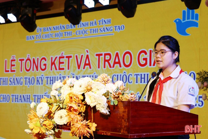 Em Nguyễn Hà My - Trường THCS Kỳ Sơn, huyện Kỳ Anh phát biểu hưởng ứng cuộc thi. bqbht_br_img-0773.jpg
