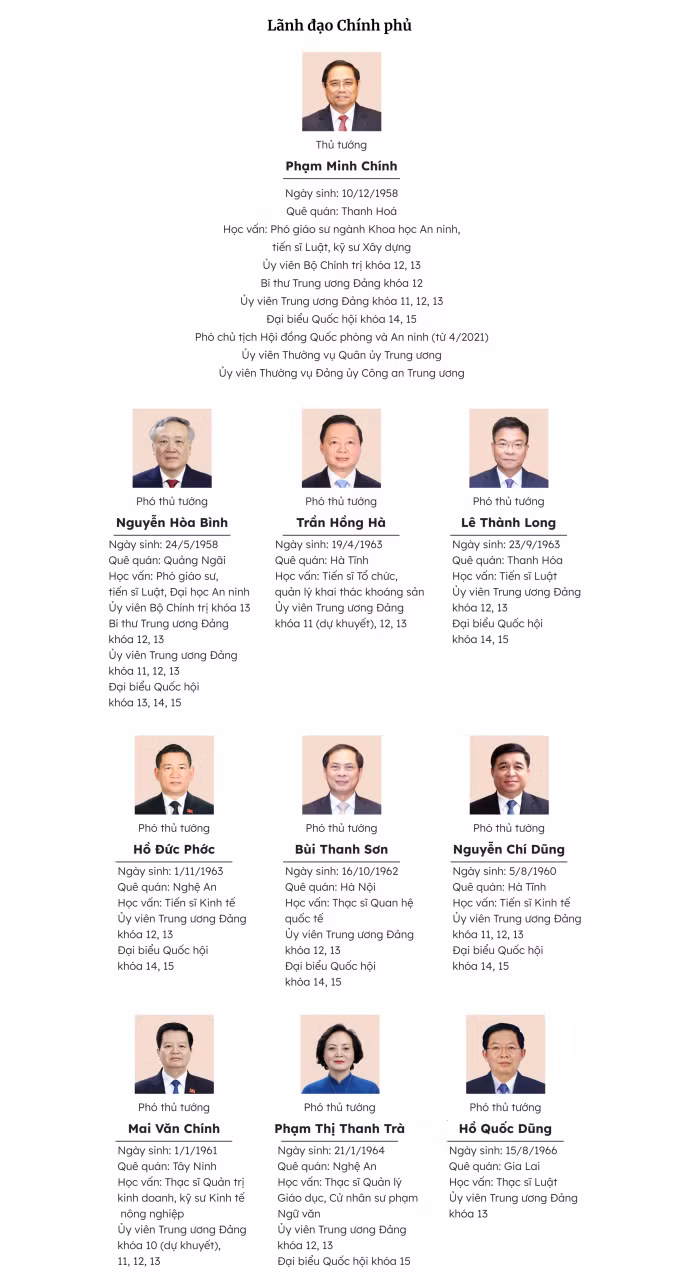 Lãnh đạo Chính phủ đương nhiệm. Đồ họa: Khánh Hoàng