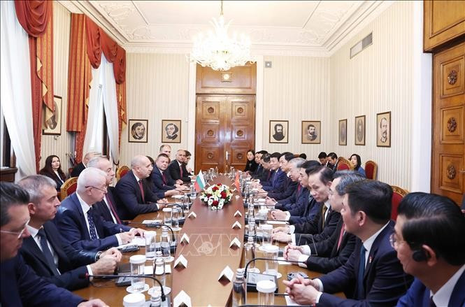 Tổng Bí thư Tô Lâm và Tổng thống Bulgaria Rumen Radev hội đàm chính thức. Ảnh: Thống Nhất/TTXVN