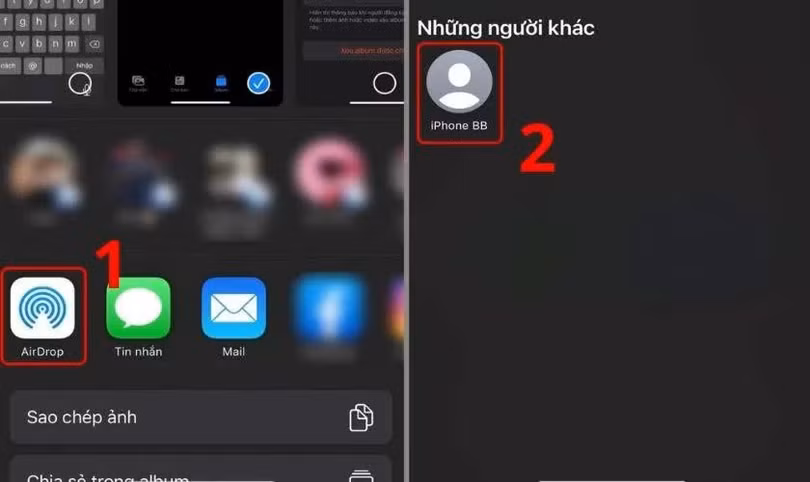 Trong danh sách chia sẻ, chọn AirDrop.