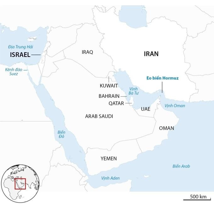 Vị trí eo biển Hormuz. Đồ họa: Guardian