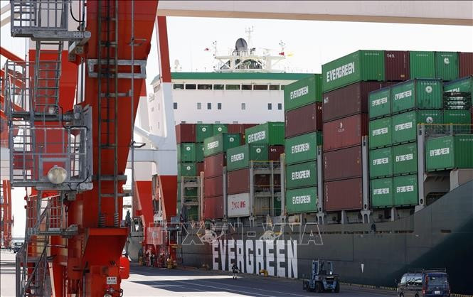Container hàng hóa được bốc dỡ tại cảng ở Tokyo, Nhật Bản. Ảnh minh họa: AFP/TTXVN