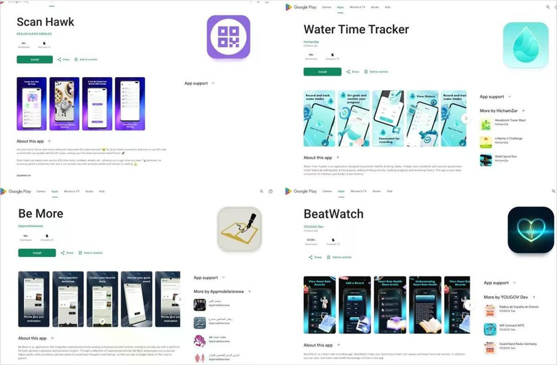 Một số ứng dụng độc hại được phát hiện trên kho ứng dụng Google Play (Ảnh: Bleeping Computer) Một số ứng dụng độc hại được phát hiện trên kho ứng dụng Google Play (Ảnh: Bleeping Computer)