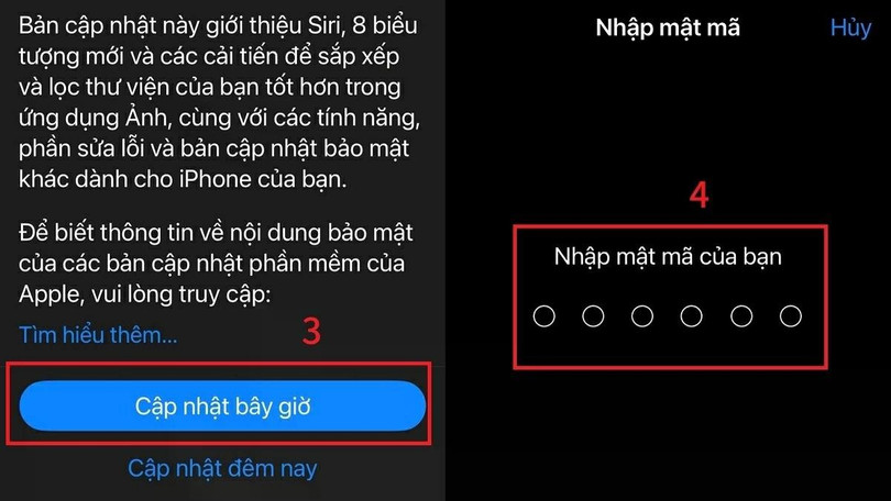 Chọn Cập nhật bây giờ, sau đó nhập mật mã iPhone.