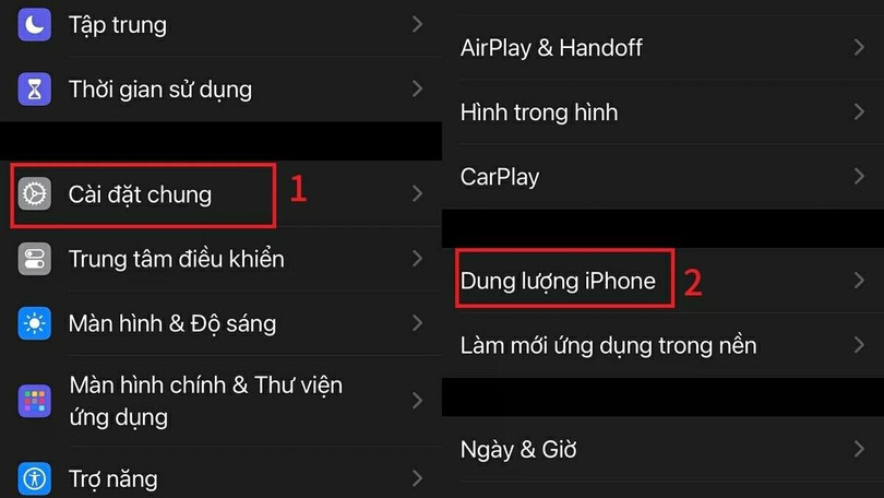 Nhấn vào Dung lượng iPhone để xem tình trạng bộ nhớ trên thiết bị.
