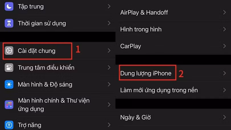 Nhấn vào Dung lượng iPhone để xem tình trạng bộ nhớ trên thiết bị.