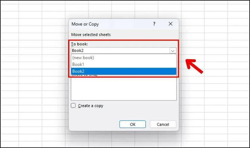 Khi hộp thoại Move or Copy xuất hiện