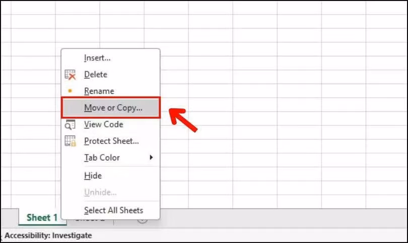 Nhấn chuột phải vào tên sheet mà bạn muốn sao chép.