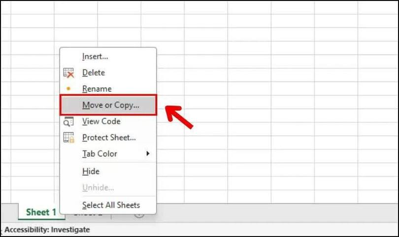 Nhấn chuột phải vào tên sheet mà bạn muốn sao chép.
