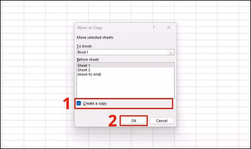 Tích chọn Create a copy, sau đó nhấn OK để hoàn tất quá trình sao chép.