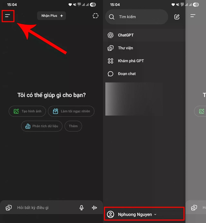 Đầu tiên, nhấn vào biểu tượng hai gạch ngang.