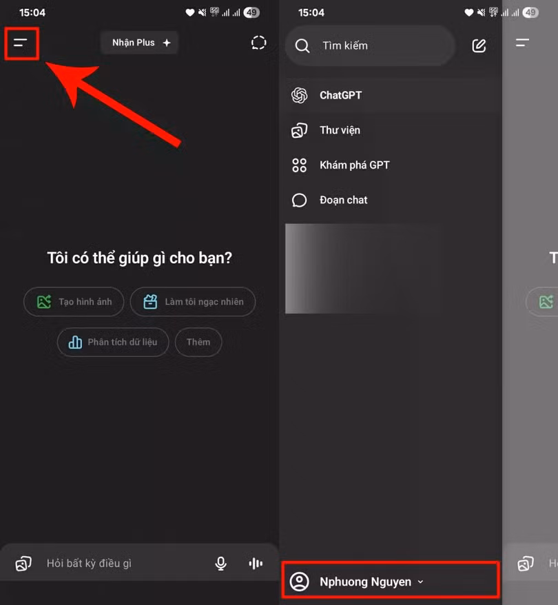 Đầu tiên, nhấn vào biểu tượng hai gạch ngang.