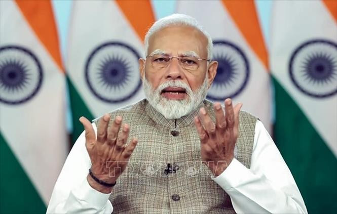 Thủ tướng Ấn Độ Narendra Modi phát biểu tại Hội nghị thượng đỉnh Tiếng nói Nam Bán cầu lần thứ 3 dưới hình thức trực tuyến ngày 17/8/2024. Ảnh tư liệu: ANI/TTXVN
