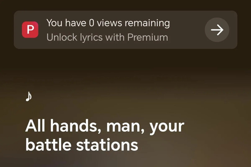 Người dùng chỉ được xem lời bài hát 5 lần mỗi tháng nếu không trả phí. Ảnh: Reddit.