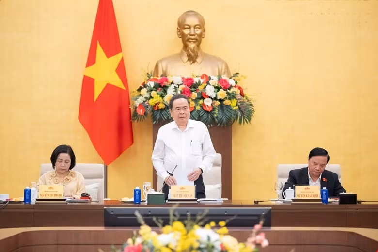 Chủ tịch Quốc hội Trần Thanh Mẫn phát biểu tại cuộc họp về việc chuẩn bị cho Kỳ họp thứ Nhất, Quốc hội khoá XVI (Ảnh chụp ngày 26/3)