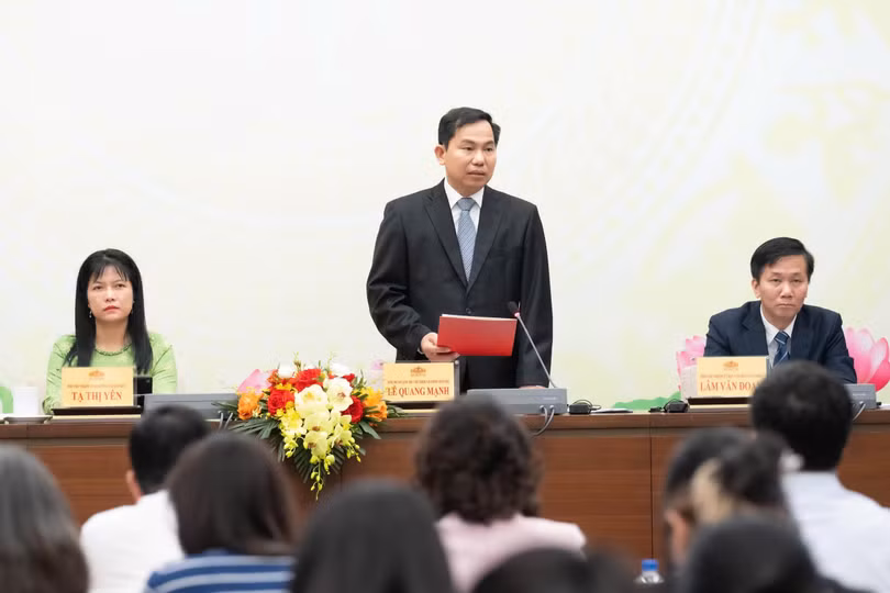 Tổng thư ký Quốc hội, Chủ nhiệm Văn phòng Quốc hội Lê Quang Mạnh phát biểu tại cuộc họp báo về dự kiến Chương trình Kỳ họp thứ nhất, Quốc hội khóa XVI ngày 3/4 (Ảnh: Cao Hoàng)