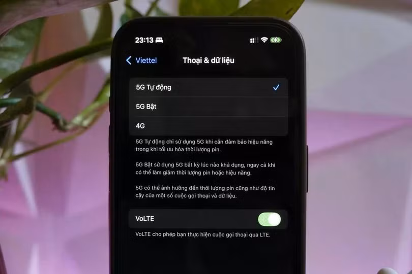 Màn hình cài đặt chế độ dữ liệu trên iPhone.