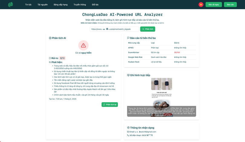 Công cụ phân tích website bằng AI của Chống lừa đảo. Công cụ phân tích website bằng AI của Chống lừa đảo.