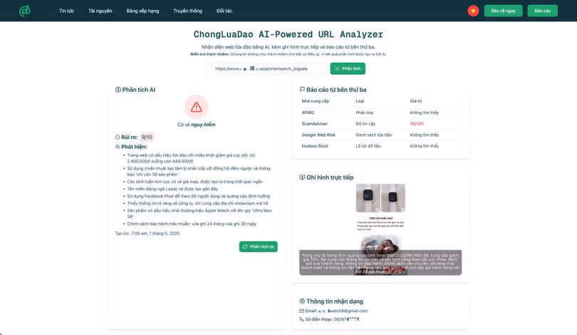 Công cụ phân tích website bằng AI của Chống lừa đảo.