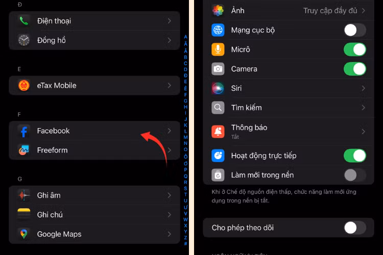 Kiểm tra lại quyền truy cập ứng dụng