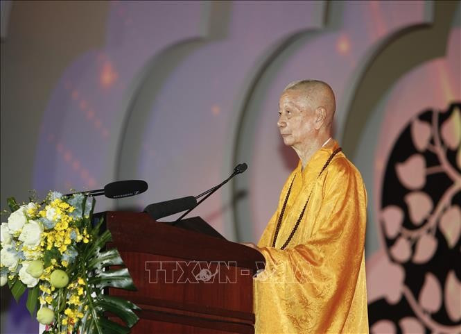 Đại lão Hòa thượng Thích Trí Quảng, Đức Pháp chủ Hội đồng chứng minh Giáo hội Phật giáo Việt Nam đọc Thông điệp Đại lễ Phật đản - Phật lịch 2568. Ảnh: Thanh Vũ/TTXVN Đại lão Hòa thượng Thích Trí Quảng, Đức Pháp chủ Hội đồng chứng minh Giáo hội Phật giáo Việt Nam đọc Thông điệp Đại lễ Phật đản - Phật lịch 2568. Ảnh: Thanh Vũ/TTXVN