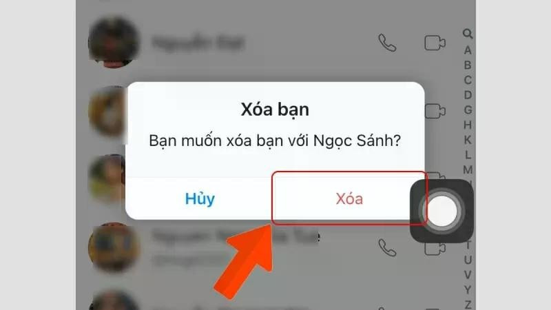 Nhấn nút Xoá bạn