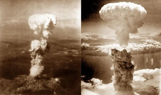 Đám mây hình nấm xuất hiện sau vụ ném bom nguyên tử ở Hiroshima (trái) và Nagasaki (phải) hồi tháng 8/1945. Ảnh: Universal History Archive Đám mây hình nấm xuất hiện sau vụ ném bom nguyên tử ở Hiroshima (trái) và Nagasaki (phải) hồi tháng 8/1945. Ảnh: Universal History Archive