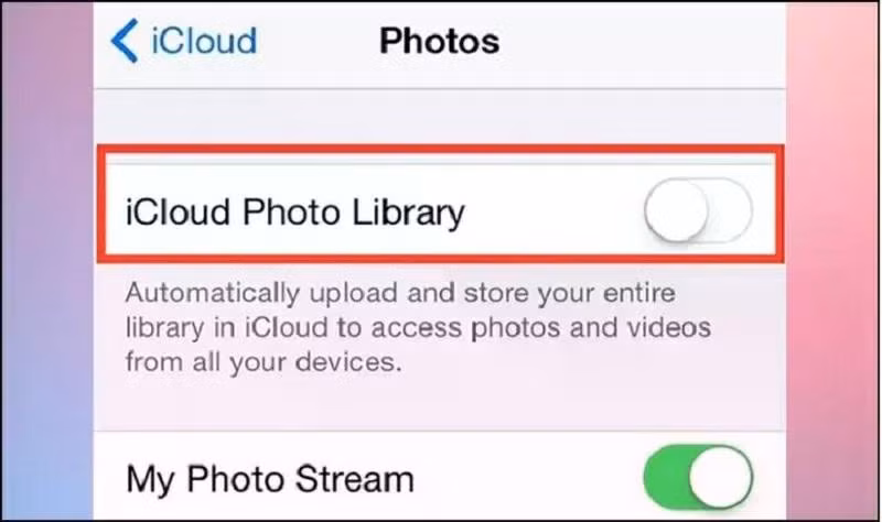 Tắt iCloud Photo Library
