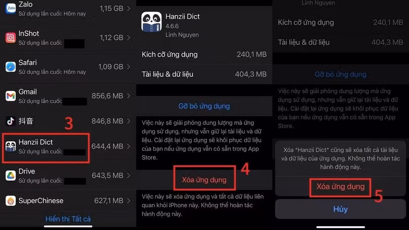 Nhấn Xóa ứng dụng và xác nhận để giải phóng không gian lưu trữ..