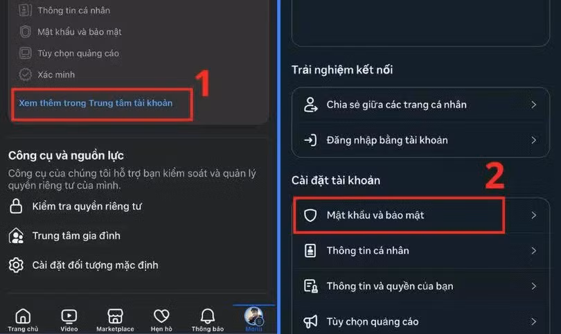 Vào mục Xem thêm trong Trung tâm tài khoản.