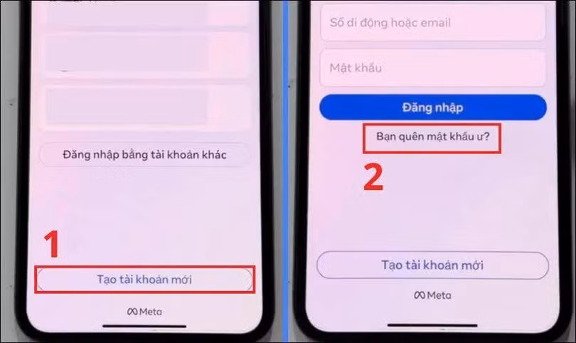 Mở ứng dụng Facebook, chọn Tạo tài khoản mới.