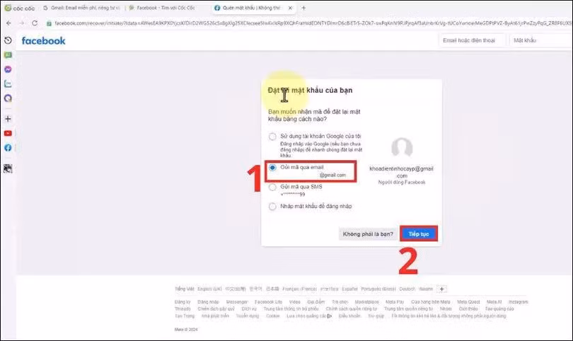 Hệ thống sẽ gợi ý các phương thức nhận mã xác minh.