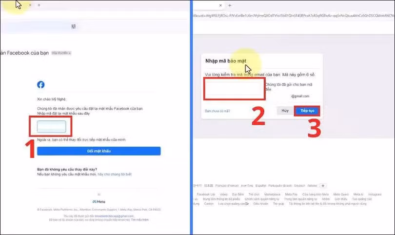 Kiểm tra email hoặc tin nhắn điện thoại để lấy mã xác nhận.