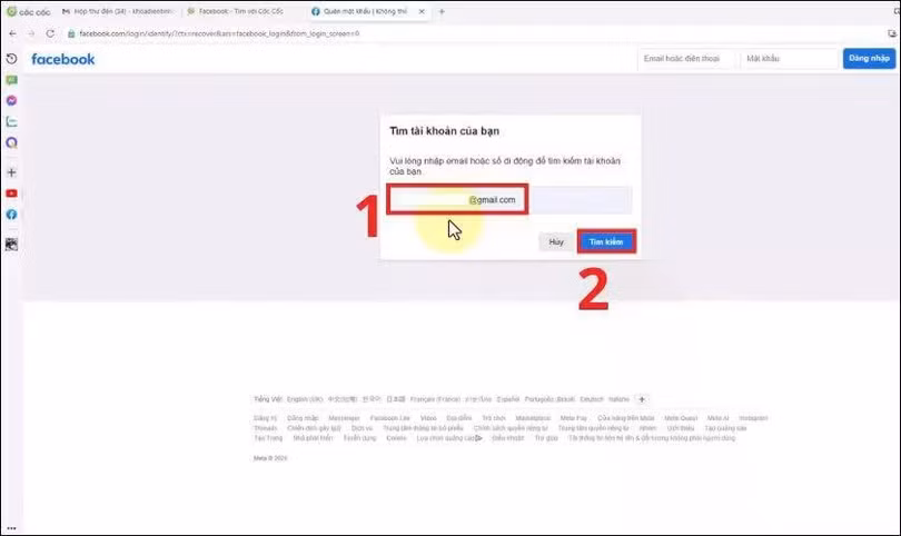 Khi màn hình Tìm kiếm tài khoản xuất hiện.